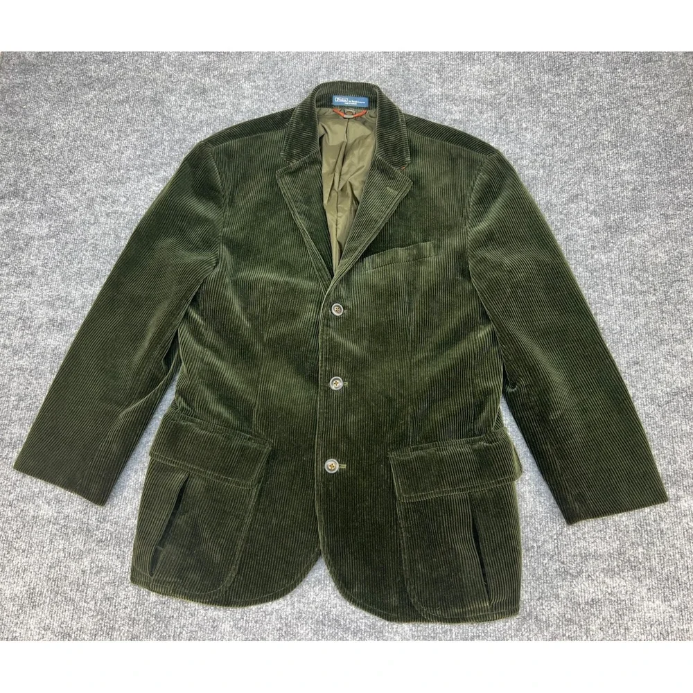 Polo Ralph Lauren Corduroy Blazer Mens 40R Green Good Wide Wale Sport Coat